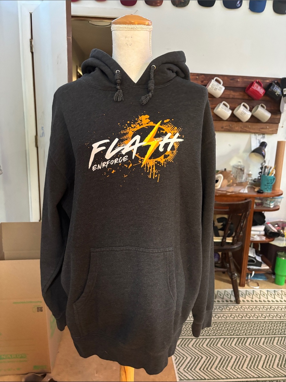 Charcoal Hoodie with Yellow Lightning Graphic